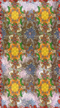 Yapraklı çiçekler ve kahverengi, nötr ve bej renkte mısır çiçekli papatya çayı. Raster - stok. Kusursuz arkaplan deseni.