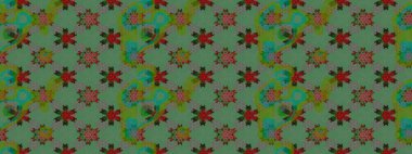 Raster. Yeşil renkte güzel çiçekler, suluboya desenli eskiz deseni, duvar kağıdı, kart veya kumaş için fayanslı..