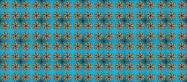 Mavi, gri ve kahverengi renkte desen. Raster Golden Mehndi kusursuz desen. Kına dövmeli süs çiçekleri, altın çıkartmalar, mehndi ve yoga tasarımı, kartlar ve parmak izleri..