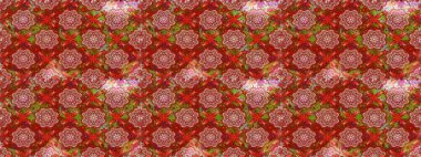 Raster illüstrasyonu. Kusursuz çiçek deseni. Asya tekstil tarzında. Kırmızı renkte çiçekler. Raster illüstrasyonu.