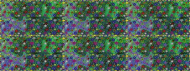 Çiçeksiz desenli arka plan. Renkli Bahar Temalı Kusursuz Arkaplan. Yeşil renkli çiçekler. Düz Çiçek Elementleri Tasarım Raster illüstrasyonu.