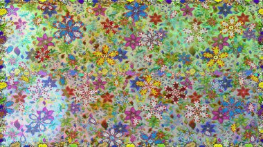 Raster illüstrasyonu. Çiçek deseni. Tarafsız ve yeşil renklerde çiçekler. Şatafatlı bahar bahçesi dokusu. Tarafsız ve yeşil renklerde çiçeksiz.