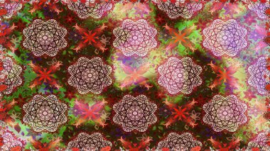 Sevimli çiçek raster deseni. Düz Çiçek Elementleri Tasarımı. Renkli Bahar Temalı Kusursuz Arkaplan. Kahverengi ve nötr renkte çiçekler.