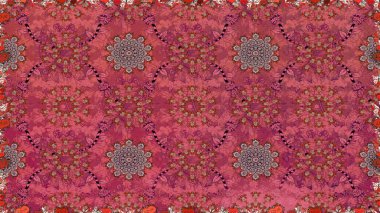 Raster illüstrasyonu. Pembe ve kırmızı renklerde çiçeksiz. Çiçek deseni. Şatafatlı bahar bahçesi dokusu. Pembe ve kırmızı renkte çiçekler.