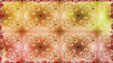 Raster illüstrasyonu. Çiçek ve yapraklı karalama şeklinde Raster çiçek deseni. Bej ve kahverengi renklerde bahar çiçekleri..