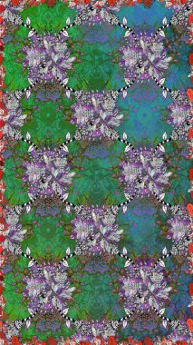 Tekstil ve kapak tasarımı için mükemmel. Doodle tarzı. Yeşil ve gri renkli çiçekler. El çizimi dikişsiz sonbahar çiçekleri deseni. Renkli yeşil ve gri pürüzsüz desen.