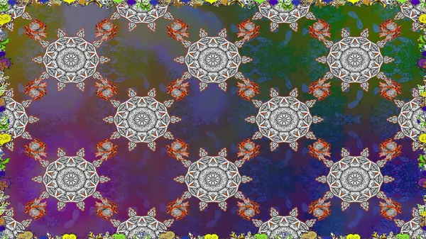 Renkli Bahar Temalı Kusursuz Arkaplan. Gri ve mor renkli çiçekler. Güzel çiçek deseni. Düz Çiçek Elementleri Tasarımı.