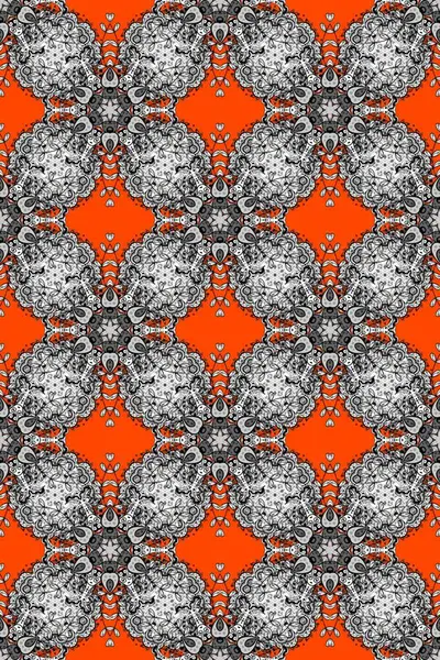 Çiçekli karalama şeklinde Raster çiçek deseni. Turuncu, gri ve siyah renkli çiçekler. Nazik, narin çiçek arkaplanı.