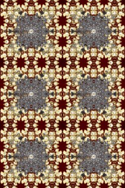 Altın çiçekli, pürüzsüz desen. Damask arkaplanı. Barok tarzında altın çiçekli süs. Kahverengi, bej ve gri renklerde altın bir element.