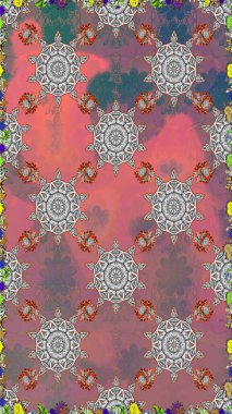 Düz Çiçek Elementleri Tasarımı. Raster illüstrasyonu. Renkli Bahar Temalı Kusursuz Arkaplan. Zarif çiçekler pembe renkte suluboya.