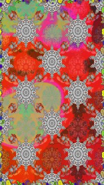 Tekstil, tebrik kartı, boyama kitabı, telefon kılıfı baskısı için kullanılabilir. Etnik Mandala süsü. Raster Henna dövme stili. Hint çiçekli desenli şal desenli..