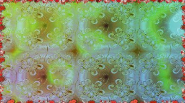 Raster illüstrasyonu. Raster çiçekleri klasik tarzda çizilmiş. Çiçekli, pürüzsüz bir desen. Yumuşak, bahar çiçekleri yeşil ve nötr renklerde.