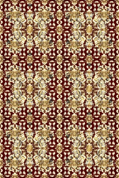 Tarafsız, bej ve kahverengi renklerde altın elementlerle kusursuz desen. Klasik klasik klasik arka plan. Kusursuz klasik raster altın desenli. Geleneksel oryantasyon süsü.