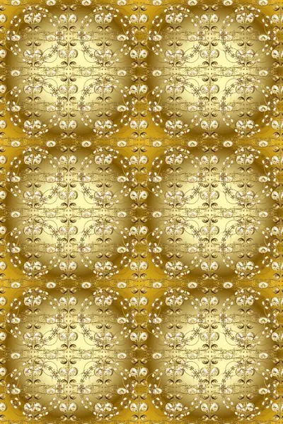 Süslü dekorasyon. Damask altın soyut deseni kahverengi, bej, sarı, mavi ve gri renklerde. Raster illüstrasyonu.