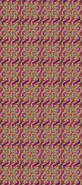 Barok tarzında duvar kağıdı tasarımı için kusursuz damaske deseni arkaplanı. Süslü raster dekorasyonu. Mor, kahverengi ve bej renklerdeki altın desenli altın elementler.