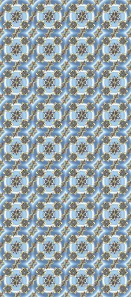 Seamless damask pattern background for wallpaper design in the style of Baroque. Ornate raster decoration. Golden pattern on blue, neutral and gray colors with golden elements.