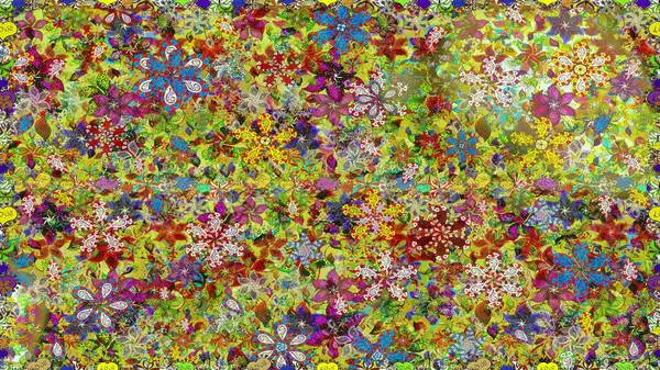 Raster illüstrasyonu. Kusursuz çiçek deseni. Asya tekstil tarzında. Yeşil ve kahverengi renkli çiçekler. Raster illüstrasyonu.