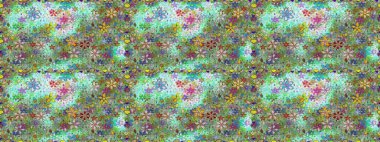 Renkli Bahar Temalı Kusursuz Arkaplan. Raster Modaya uygun kumaş deseni. Yeşil renkli şirin çiçek deseni. Düz Çiçek Elementleri Tasarımı.