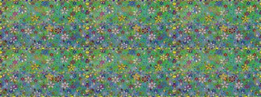 Şirin çiçekli kusursuz desen ve yeşil renkli yapraklar, suluboya çiçek deseni, duvar kağıdı, kart ya da kumaş için fayanslı. Raster illüstrasyonu.