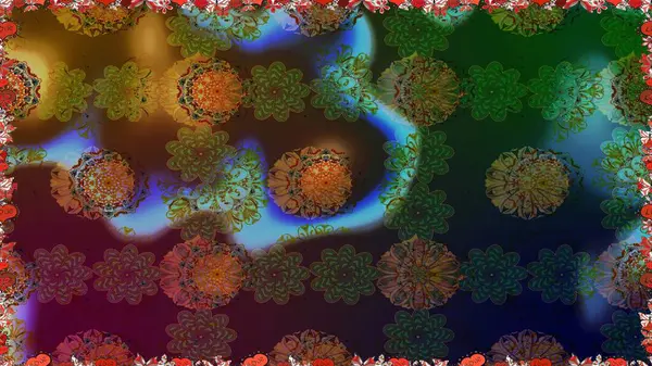 Renkli Yaz Temalı Kusursuz Arkaplan. Düz Çiçek Elementleri Tasarımı. Kahverengi ve yeşil renkli çiçekler. Çiçekli pürüzsüz retro desen.