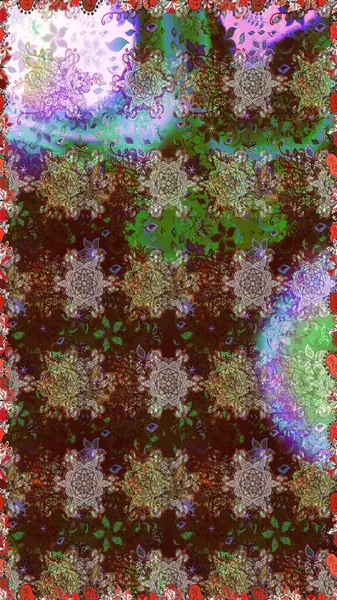 Kusursuz çiçek deseni. Asya tekstil tarzında. Raster illüstrasyonu. Raster illüstrasyonu. Kahverengi renkte çiçekler.