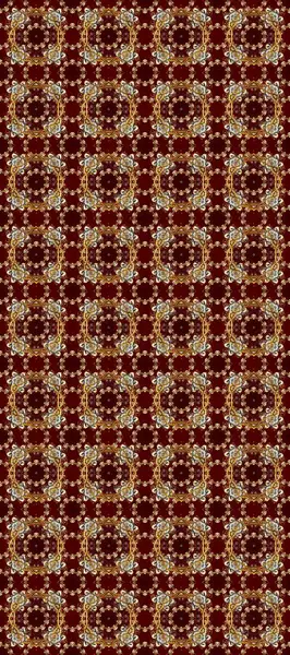 Kahverengi, kırmızı ve bej renklerde altın. Kusursuz ortaçağ çiçek deseni. Dekoratif simetri arabesk. Doğum günü kartı, davetiye ya da afiş için iyidir. Raster illüstrasyonu.