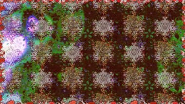 Parlak çiçekli kolaj çiçekleri kahverengi ve yeşil. Çiçekli zambaklar kusursuz bir arka plan. Çiçek tasarımı için inanılmaz kolaj cennet tarzı..