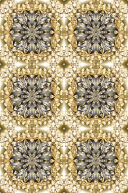Kusursuz altın desen. Raster oryantal süs. Bej, nötr ve gri renklerdeki altın desenli altın elementler.