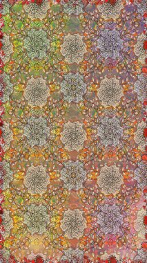 Raster hisseleri. Kusursuz bir arka plan modeli. Kahverengi ve bej renkli çiçekler. Suluboya, elle çizilmiş.