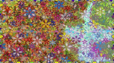 Renkli süs kenarı. Hint süsü. Raster illüstrasyonu. Çiçek duvar kağıdı. Kusursuz desen. Kahverengi ve yeşil renklerde.