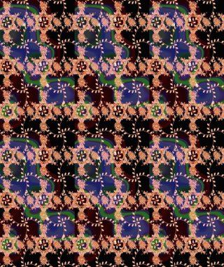 Kumaş, tekstil, duvar kağıdı baskısı için. Kusursuz bir geçmişi var. Eski usul. Miles Fleur, süslü püslü bir süs. Tomurcukları papatya çiçekleri olan sevimli bir çiçek deseni. Raster illüstrasyonu.