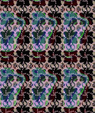 Düz Çiçek Elementleri Tasarımı. Renkli Bahar Temalı Kusursuz Arkaplan. Asya tekstil tarzında. Güzel kumaş deseni. Raster illüstrasyonu. Kusursuz çiçek deseni.