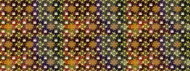 Sevimli çiçek raster deseni. Düz Çiçek Elementleri Tasarımı. Kahverengi ve yeşil renkli çiçekler. Renkli Bahar Teması çizim şablonu.