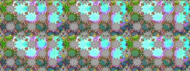 Çiçekli, pürüzsüz bir desen. Gri ve yeşil renklerde bahar çiçekleri. Raster illüstrasyonu. Raster çiçekleri klasik tarzda resmedilir..