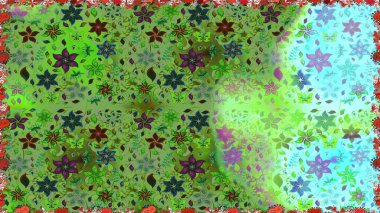 Çiçek buketleriyle klasik tarzda kusursuz desenler. Yeşil ve mavi renklerde. Raster illüstrasyonu.