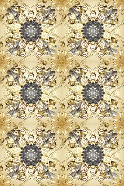 Lüks, kraliyet ve Viktorya dönemi konsepti. Bej, nötr ve gri renklerde altın element. Klasik barok çiçekli, bej, nötr ve gri üzerine altın desenli. Süslü raster dekorasyonu.