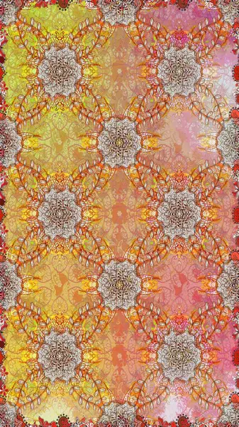 Raster illüstrasyonu. Güzel kumaş deseni. El çizimi. Çiçekler, dallar, otlar ve çiçekler.