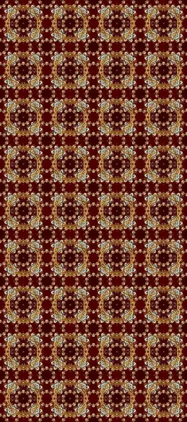 Kahverengi, kırmızı ve bej renklerde altın. Kusursuz ortaçağ çiçek deseni. Dekoratif simetri arabesk. Doğum günü kartı, davetiye ya da afiş için iyidir. Raster illüstrasyonu.