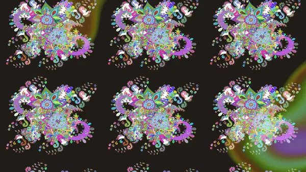 Düz Çiçek Elementleri Tasarımı. Sevimli çiçek raster deseni. Renkli Bahar Teması eskiz kalıbı. Gri renkli çiçekler.