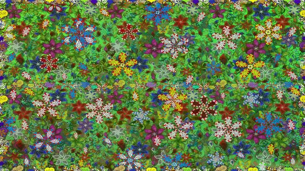 Çiçekli karalama şeklinde Raster çiçek deseni. Yeşil ve kahverengi renkli çiçekler. Nazik, narin çiçek arkaplanı.