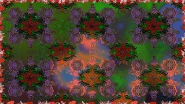 Kusursuz çiçek deseni duvar kâğıdı olarak kullanılabilir. Raster illüstrasyonu. Yeşil ve kahverengi renkte çiçekler.