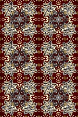 Süslü dekorasyon. Raster illüstrasyonu. Damask altın soyut çiçek deseni kahverengi, gri ve bej renklerde.