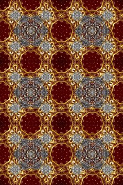 Oriental raster klasik kahverengi, kırmızı ve gri ve altın desenli. Raster illüstrasyonu. Kusursuz soyut arkaplan.
