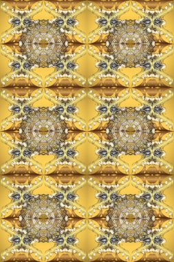 Raster geleneksel oryantasyon süsü. Kusursuz klasik altın desen. Altın desenli sarı, bej ve kahverengi altın elementli.