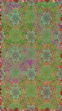 Renkli Bahar Temalı Kusursuz Arkaplan. Raster illüstrasyonunda kusursuz çiçek deseni. Düz Çiçek Elementleri Tasarımı. Süslü kumaş deseni.