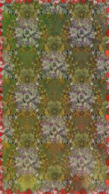 Colour Spring Theme seamless pattern Background. Flowers on brown and green colors. Cute flower raster pattern. Flat Flower Elements Design.
