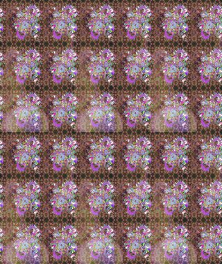 Renkli grunge, soyut arkaplanı colokahverengi çiçeklerle süslüyor. Parmak izi, kumaş, duvar kâğıdı, tekstil için raster dokusu. Nakış desenli çiçek deseni..