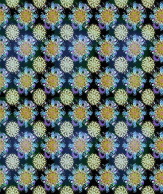 Raster Çiçek İllüstrasyonu güzel tekstil. Mavi ve nötr renklerde etnik çiçeklerle kusursuz bir desen..