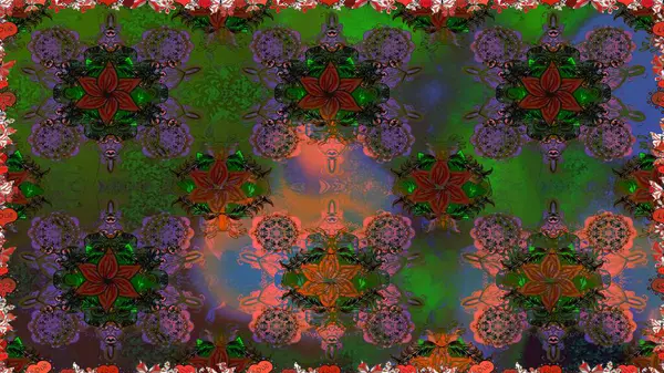 Kusursuz çiçek deseni duvar kâğıdı olarak kullanılabilir. Raster illüstrasyonu. Yeşil ve kahverengi renkte çiçekler.