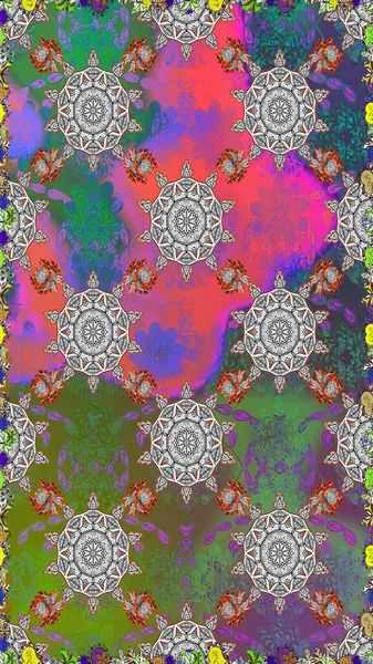 Raster deseni. Bahar çiçekleri dallı desen, gri ve yeşil renkler çiçekli siluet.